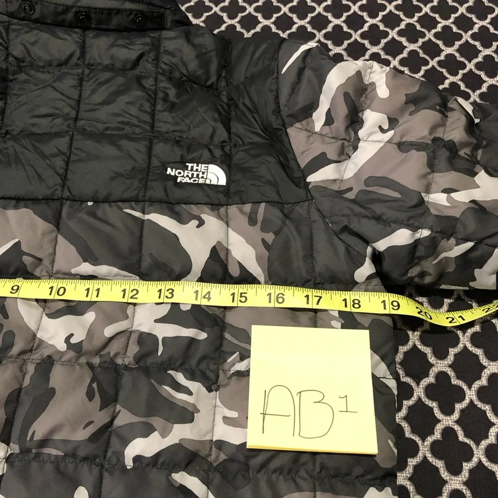 North Face Boy Camo Black White Puffer Thermoball ECO Jacket Zip Large 14/16 AB1
